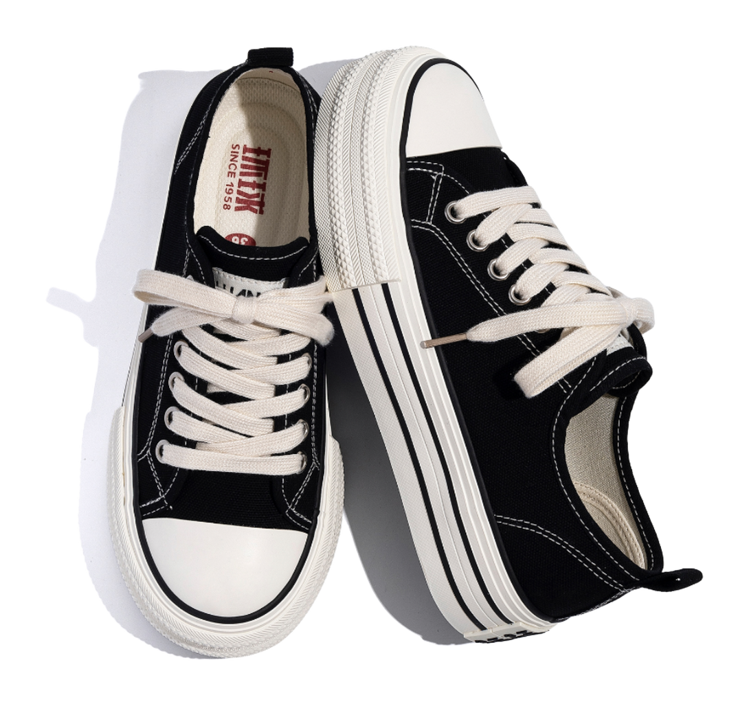 HUANQIU Breathable Lightweight Height Increasing Low Top Canvas Shoes Women's 