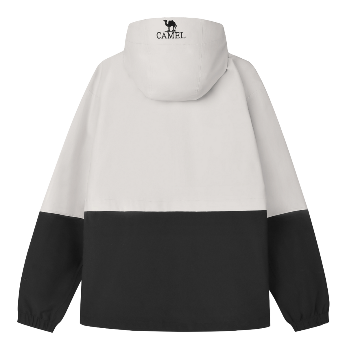 Men's white and black colorblock windbreaker jacket with hood and full-zip front