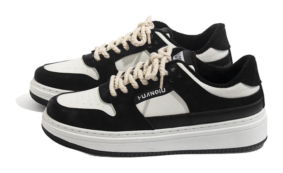 HUANQIU Thickened And Fleece Lined Thin Cotton, Air Force 1 Low top Skateboard Shoes Men's White Black 