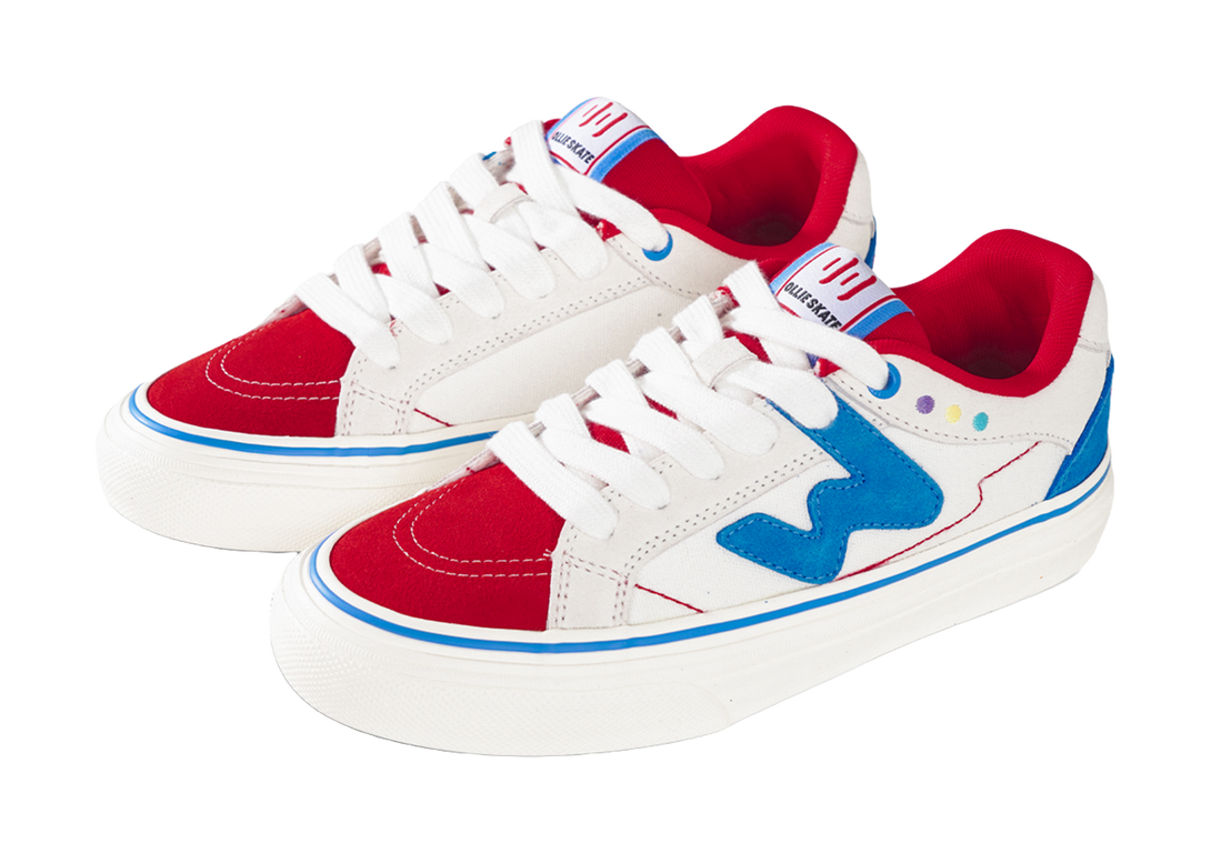 Ollieskate Slip Resistant, Abrasion Resistant, Lightweight Low top Skateboard Shoes Unisex White Blue Red 