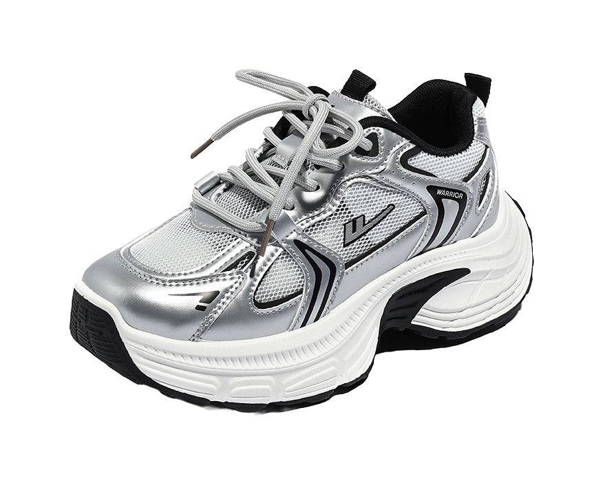 Warrior Cushioning And Breathable Low Top Chunky Sneakers Unisex White Dark Blue 