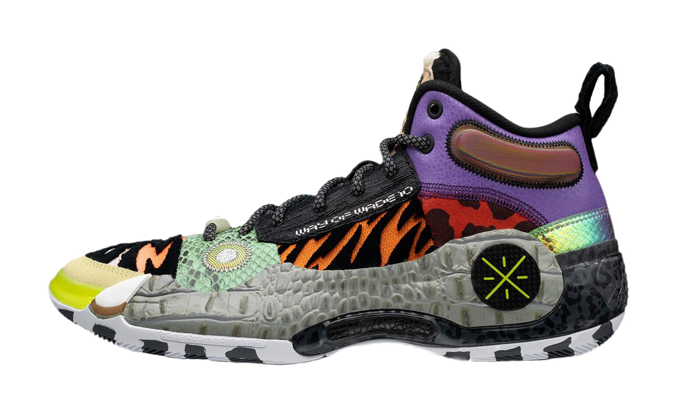 LiNing WOW 10 Zoo Shock Absorbers Slip Resistant Mid top Basketball Shoes Mens Black Purple Blue  VJSNEAKER