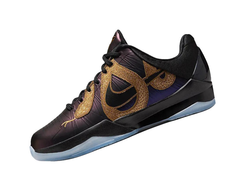 Nike Zoom Kobe 5 Slip Resistant Abrasion Resistant High top Childrens Basketball Shoes Purple Black Gold Kids  vjsneaker.com