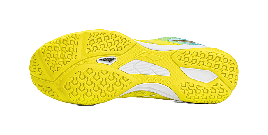 Table tennis shoe outsole, yellow rubber tread with white midsole sections