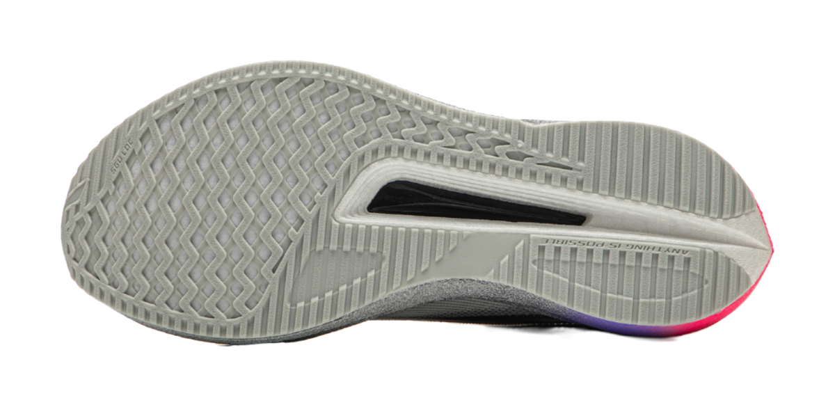 Li Ning running shoes outsole, gray tread pattern with purple accent at heel