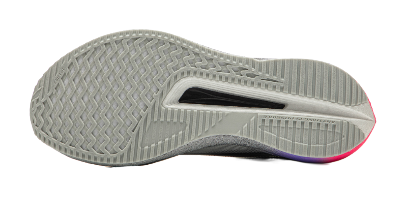 Li Ning running shoes outsole, gray tread pattern with purple accent at heel