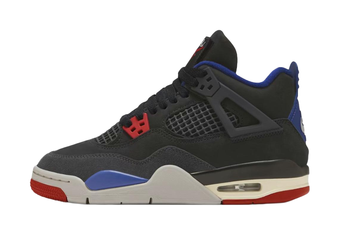 Jordan Air Jordan 4 Slip Resistant Abrasion Resistant Mid top Childrens Basketball Shoes Black Blue Unisex  VJSNEAKER