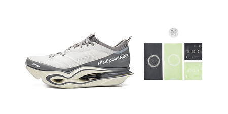 Li Ning x NINEPointNINE low-top running shoes, white knit, gray heel, lace-up