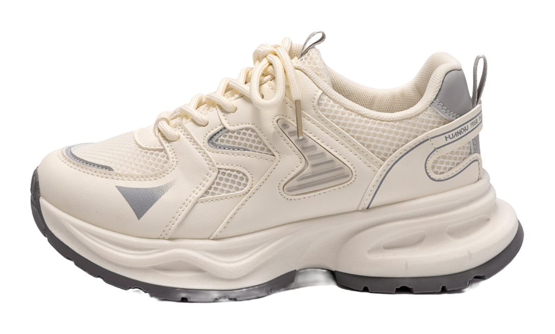 HUANQIU Abrasion Resistant, Breathable, Lightweight Low top Chunky Sneakers Women's Beige Gray 
