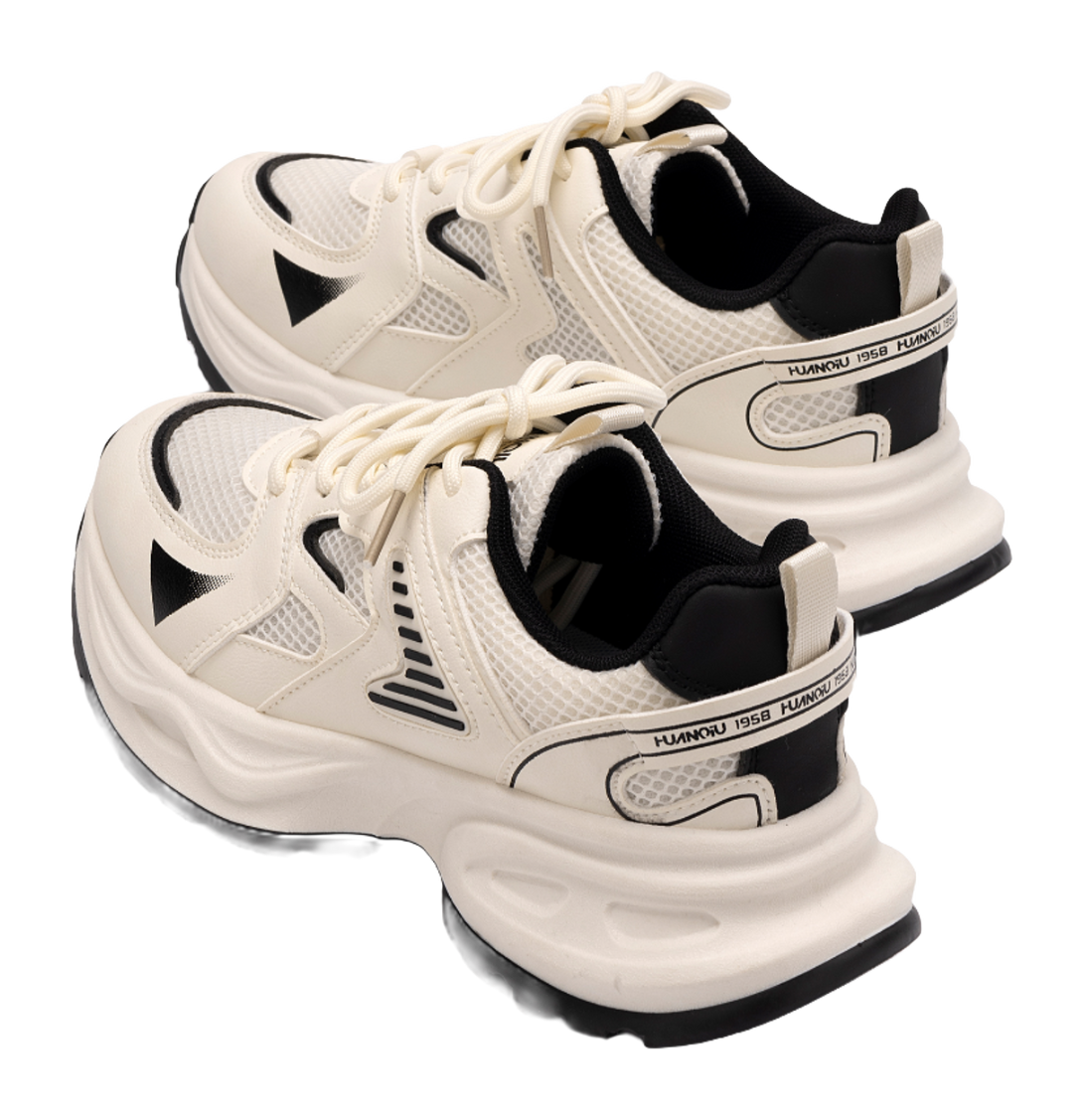 HUANQIU Abrasion Resistant, Breathable, Lightweight Low top Chunky Sneakers Women's Beige Gray 