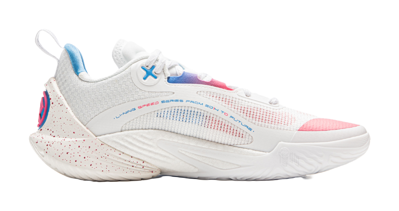 LiNing Speed 10 Cushioning, Wear Resistant Low Top Basketball Shoes Mens White Pink Blue  VJSNEAKER