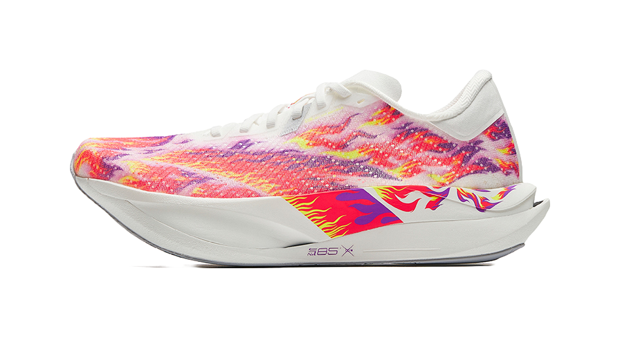 Unisex running shoe with white upper and multicolor glitter splash