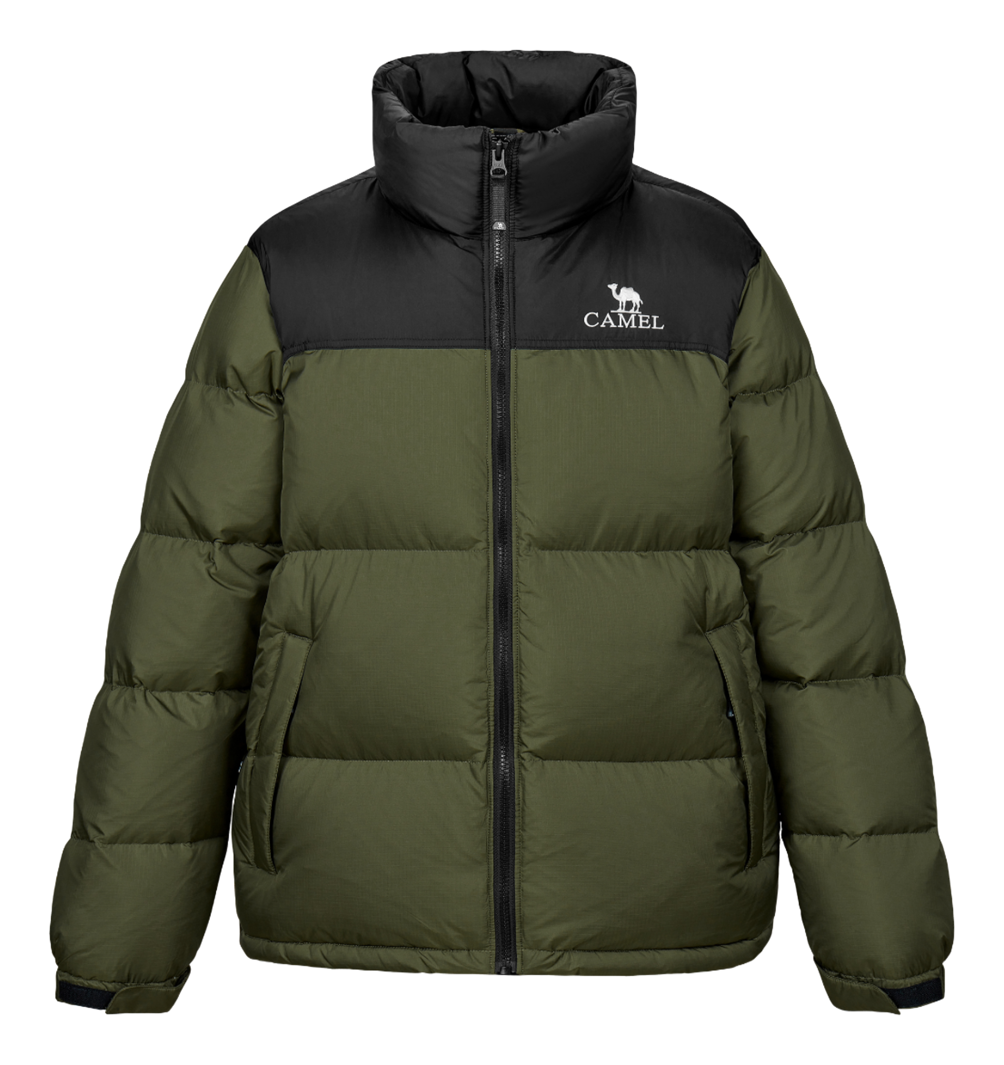 CAMEL Outdoor Color Block Soft Windproof Cold Resistant Down Jacket Unisex  vjsneaker.com