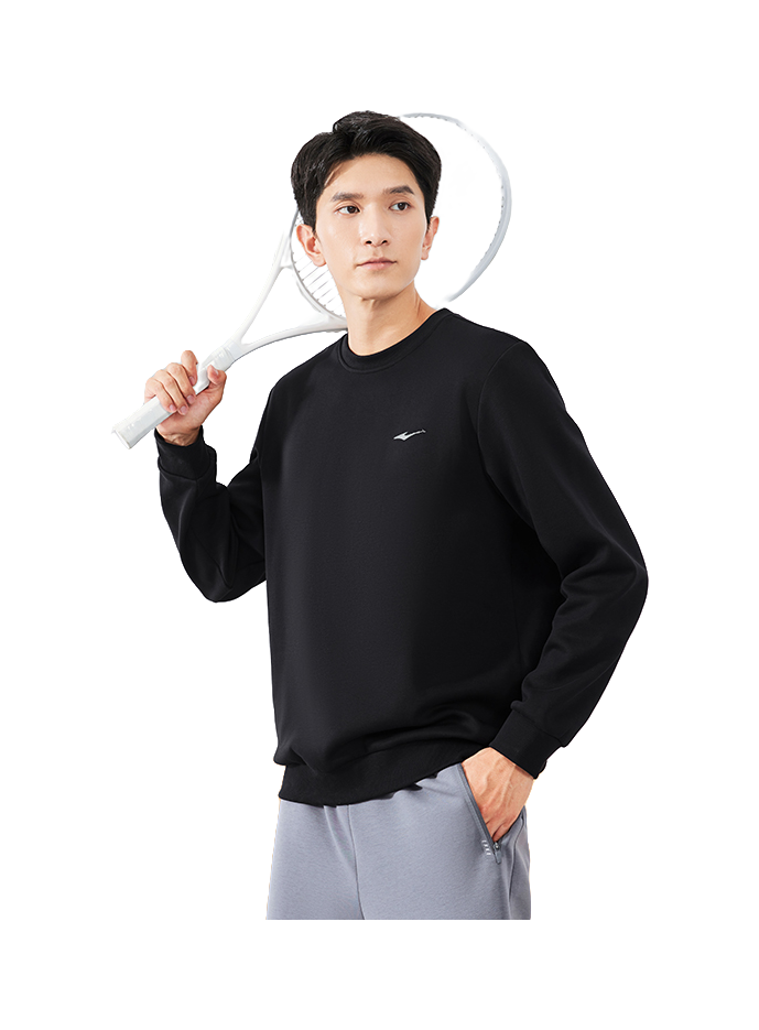 Hongxing Erke Essentials Comfortable and Warm Velvet Thickened with Velvet Autumn and Winter Solid Color Basic Versatile Loose Sports and Leisure Commuter Round Neck Hoodie Men's Style Black  vjsneaker.com