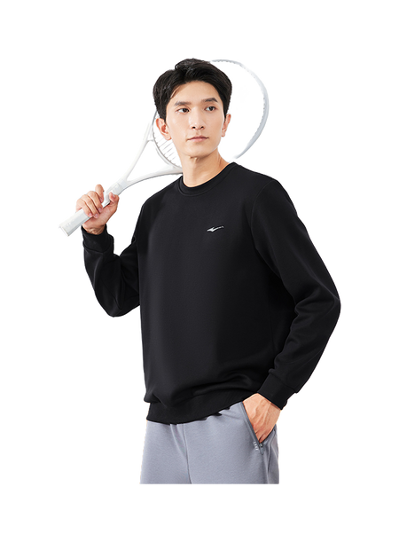 Hongxing Erke Essentials Comfortable and Warm Velvet Thickened with Velvet Autumn and Winter Solid Color Basic Versatile Loose Sports and Leisure Commuter Round Neck Hoodie Men's Style Black  vjsneaker.com