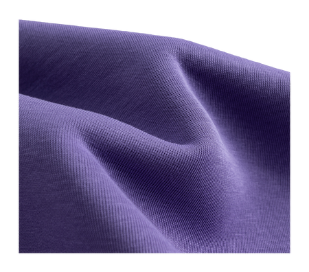 Close-up of purple hoodie knit fabric texture with smooth seams and drape