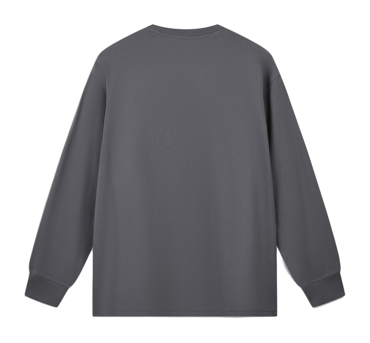 Men's gray long-sleeve T-shirt, back view, crew neck and relaxed fit