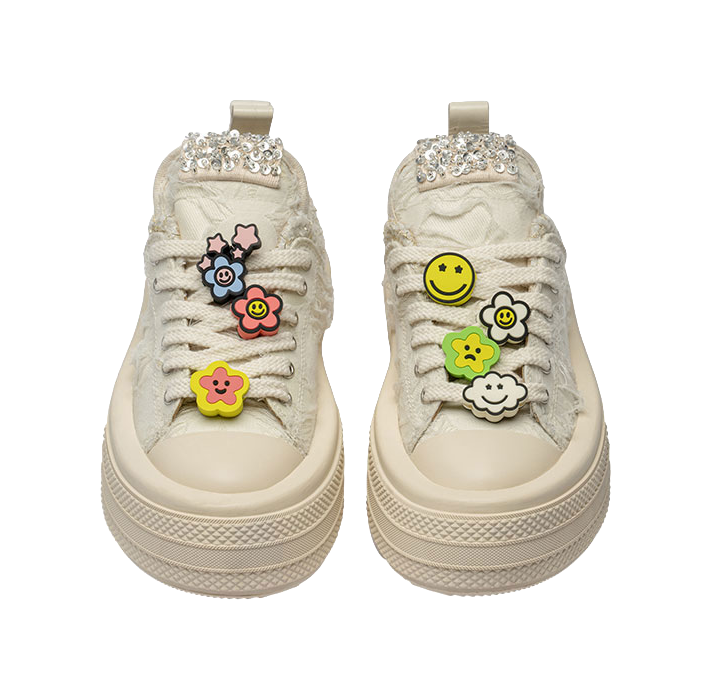 FORESHADOW 'Double-Uni' Sneaker Anti-Slip And Wear-Resistant Height Increasing Low-Top Canvas Shoes Women's White 