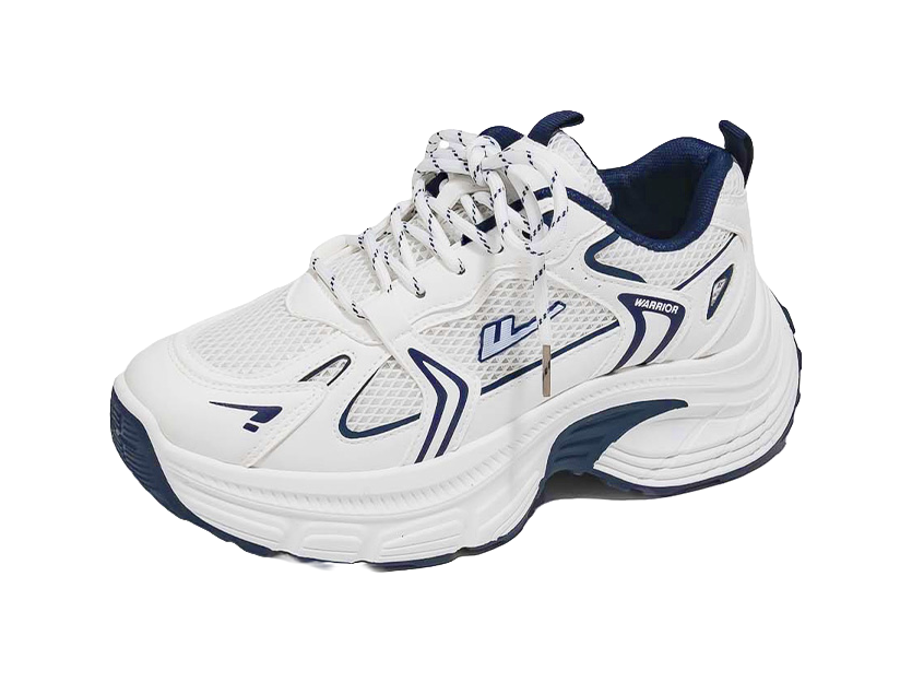 Warrior Cushioning And Breathable Low Top Chunky Sneakers Unisex White Dark Blue  vjsneaker.com