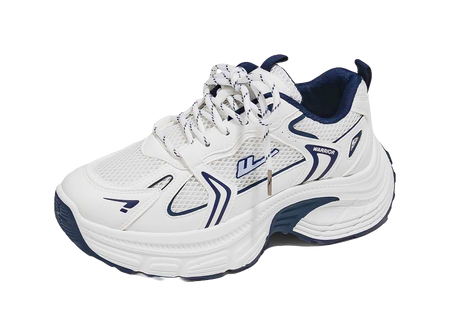 Warrior Cushioning And Breathable Low Top Chunky Sneakers Unisex White Dark Blue  vjsneaker.com
