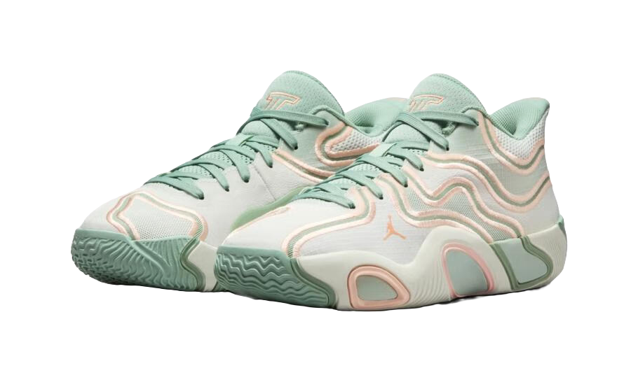 Jordan Tatum 3 Slip Resistant Abrasion Resistant Mid top Childrens Basketball Shoes Beige Green Unisex  vjsneaker.com