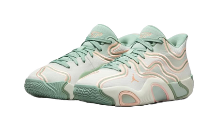 Jordan Tatum 3 Slip Resistant Abrasion Resistant Mid top Childrens Basketball Shoes Beige Green Unisex  vjsneaker.com