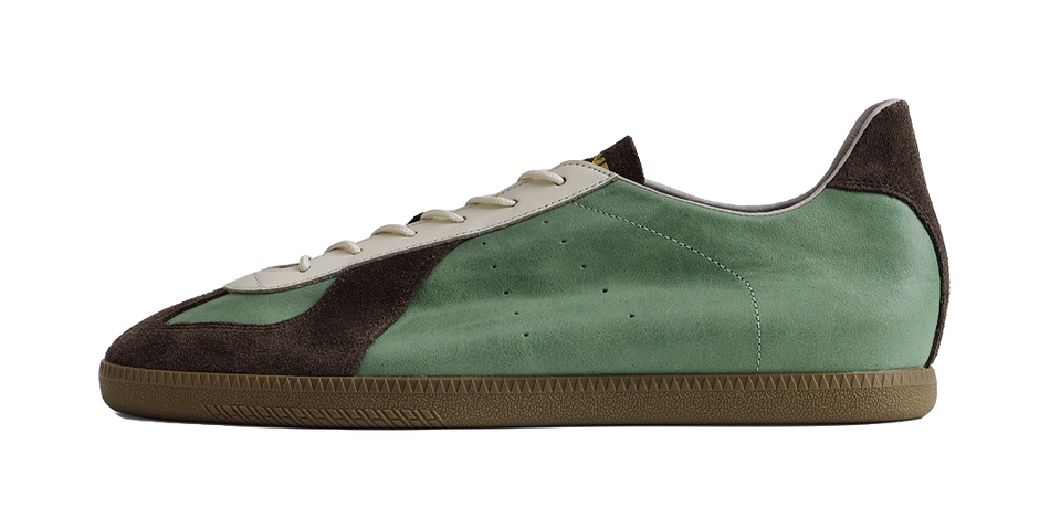 Mint and brown low-top lace-up training shoe with rubber sole