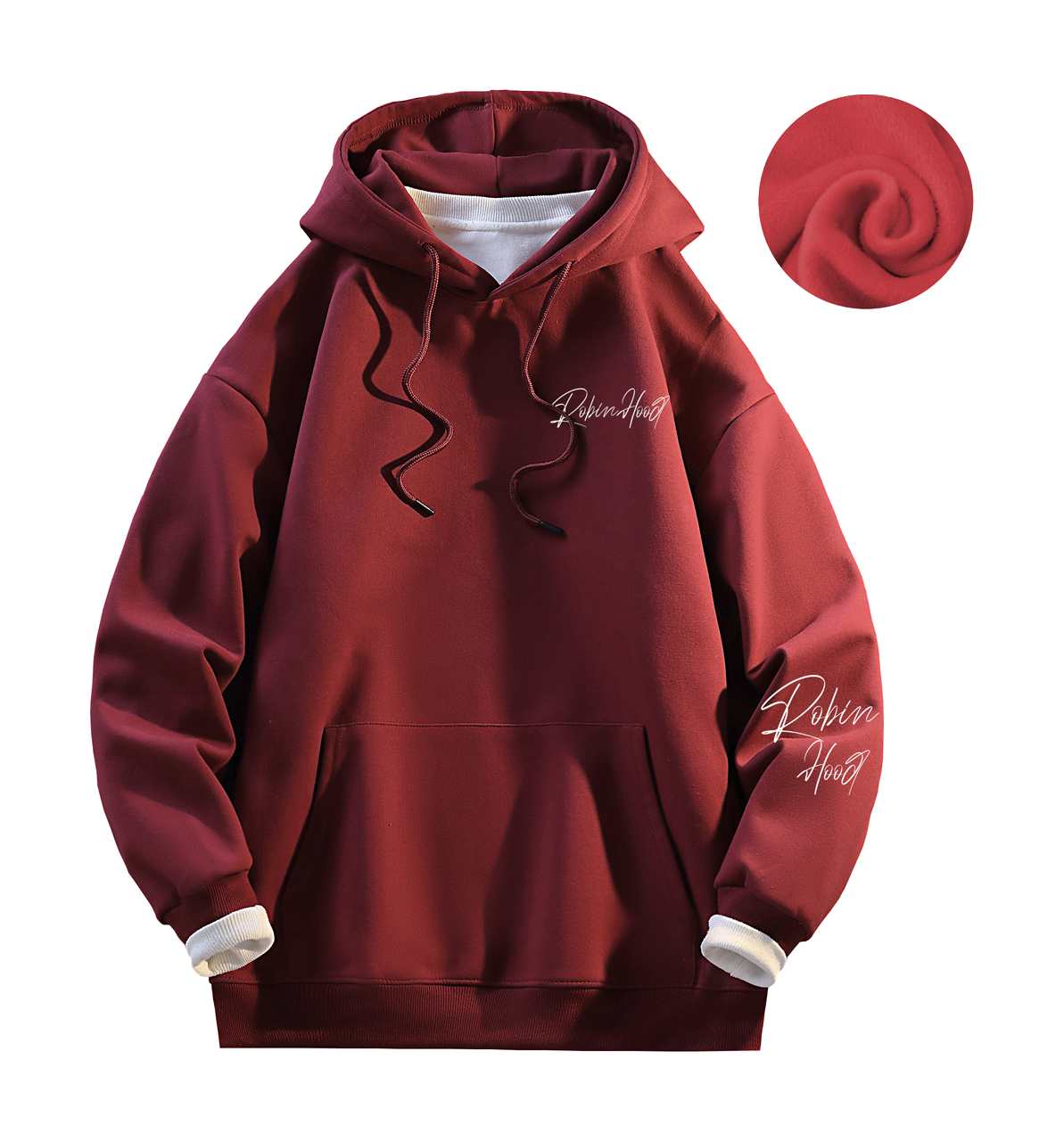 Robin Hood American Hoodie with Velvet Thick Letter Signature Personalized Style Design Feel Loose and Casual Versatile Student Party Lazy Style Hoodie for Women  vjsneaker.com