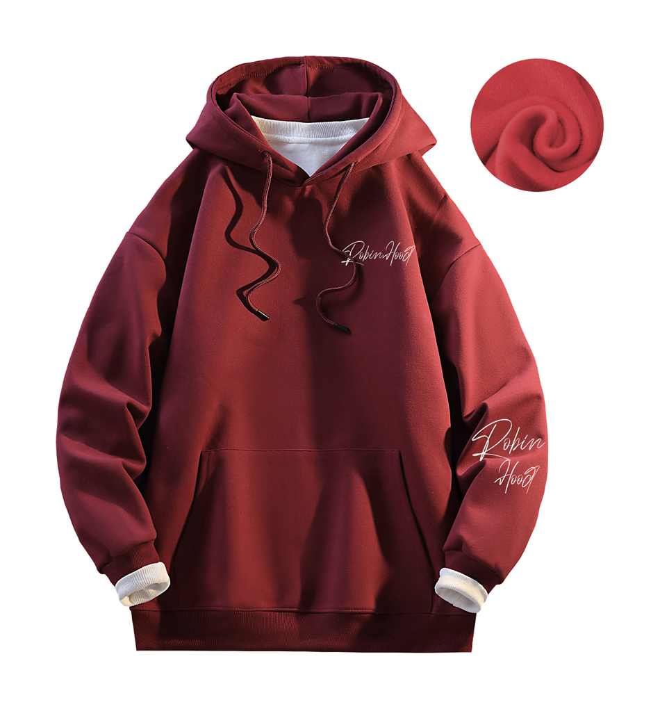 Robin Hood American Hoodie with Velvet Thick Letter Signature Personalized Style Design Feel Loose and Casual Versatile Student Party Lazy Style Hoodie for Women  vjsneaker.com