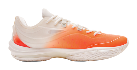 PEAK lightweight basketball shoes in fluorescent orange with white mesh upper and lace-up closure
