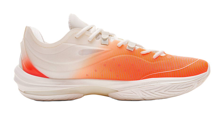 PEAK lightweight basketball shoes in fluorescent orange with white mesh upper and lace-up closure