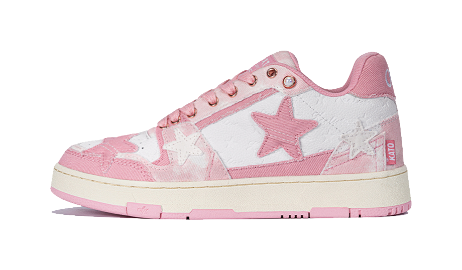 KAALIXTO Pink Cloud Stars Shoes Low top Skateboard Shoes Unisex Pink White