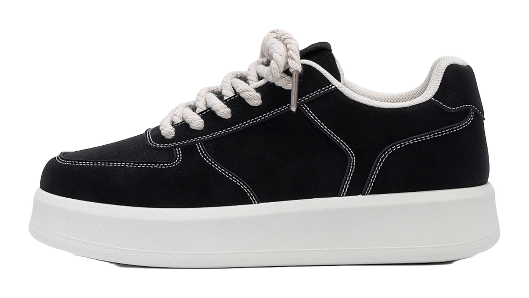 HUANQIU Air Force 1 Coverage Lightweight Height Increasing Low top Skateboard Shoes Men's Black 