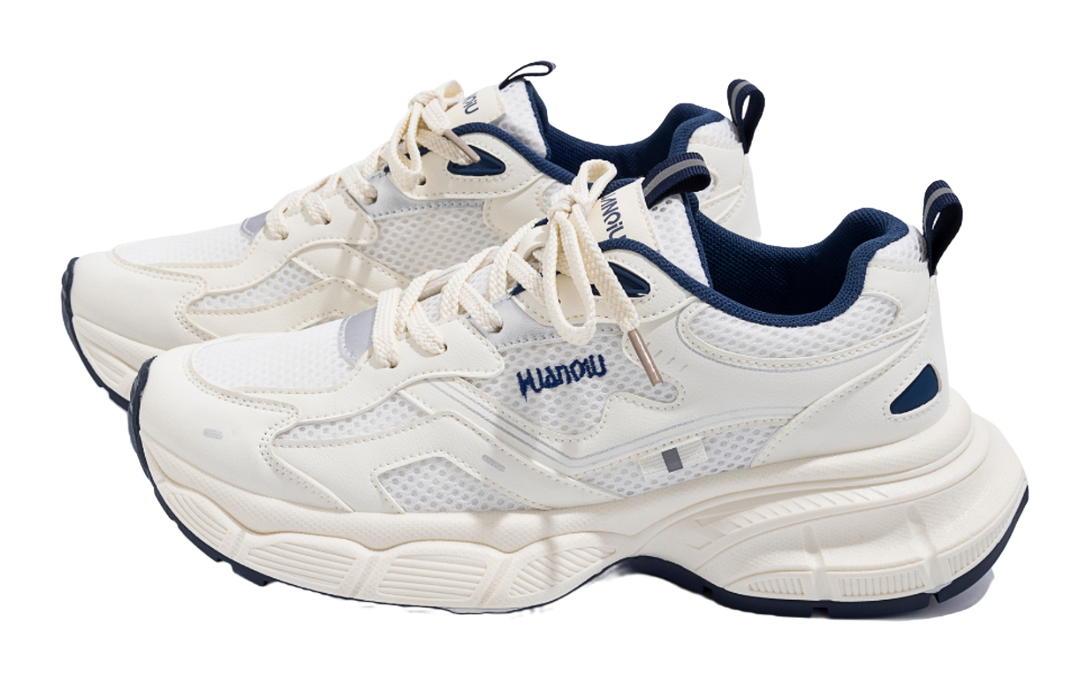 HUANQIU Breathable Coverage, Lightweight, Height Increasing Low top Chunky Sneakers Unisex White Blue 