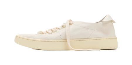 Low-top skateboard shoes in white canvas with lace-up front and side panels