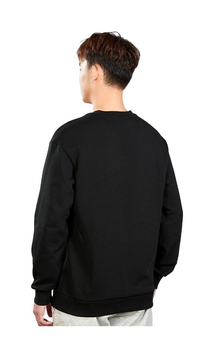 Li-Ning men’s black crewneck sweatshirt worn by model, plain back