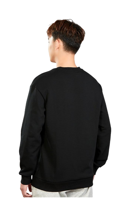 Li-Ning men’s black crewneck sweatshirt worn by model, plain back