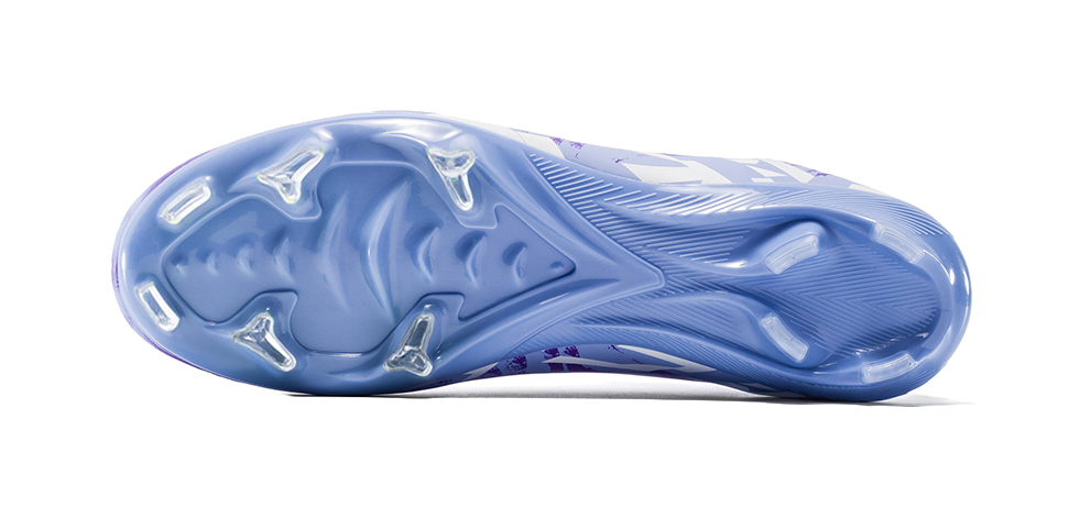 Unisex FG soccer cleat outsole with molded studs, light blue base