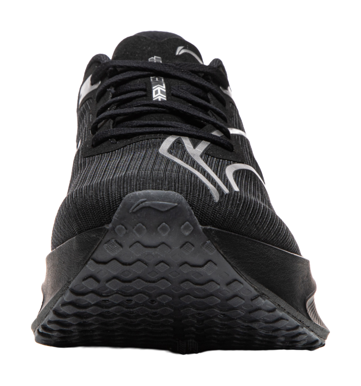 Li-Ning Feidian 6 running shoe, black upper with textured forefoot and rubber outsole.