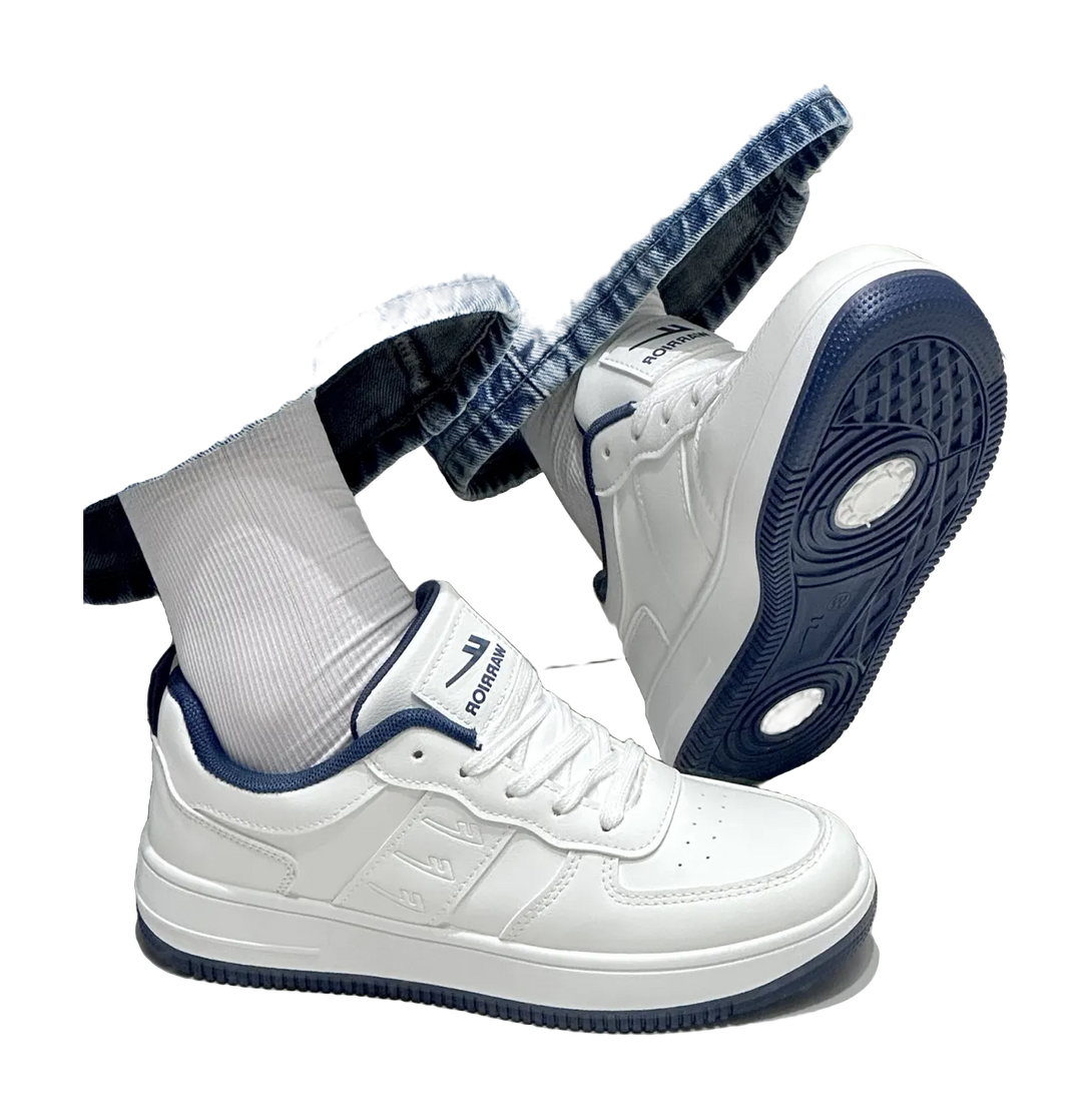 Warrior Cushioning Abrasion Resistant Lightweight Low top Skateboard Shoes Unisex White Blue 