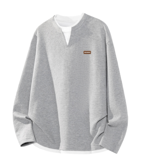 Warrior Warrior Double V-neck Spring/Autumn Velvet Hoodie Bottom Top Loose Casual Versatile Fashion Trendy Brand Simple Basic Long Sleeve T-shirt Unisex  vjsneaker.com