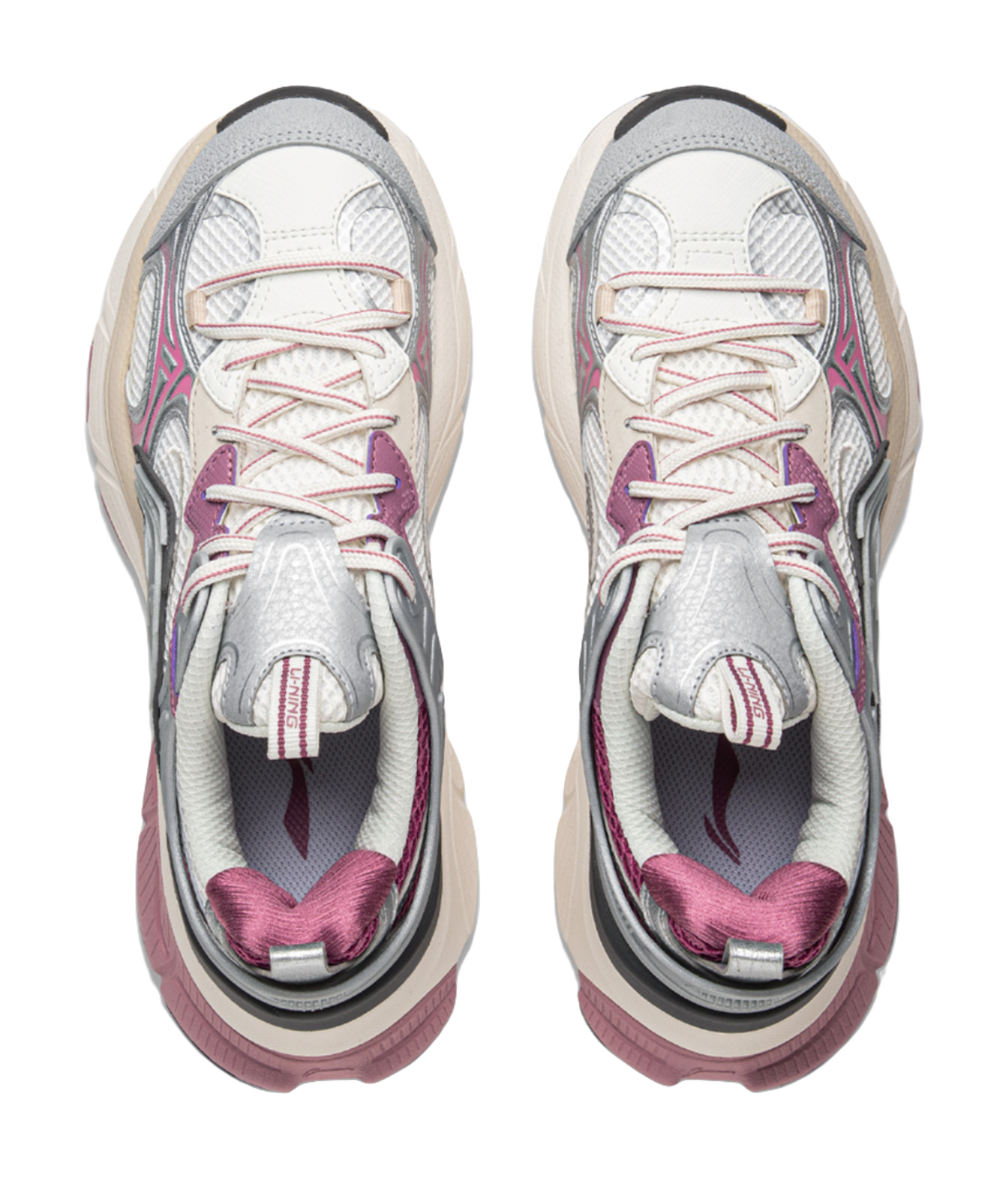 LiNing Star Cushioning Abrasion Resistant Breathable Low top Chunky Sneakers Women's Silver White Purple 
