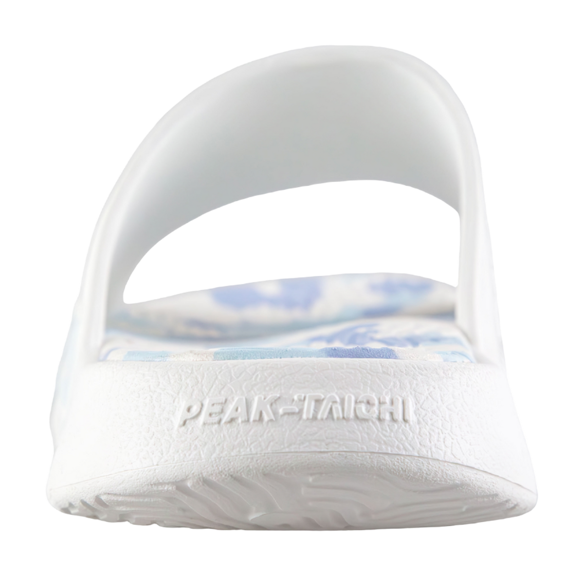 White slide strap with PEAK-TAICHI embossed logo on the heel