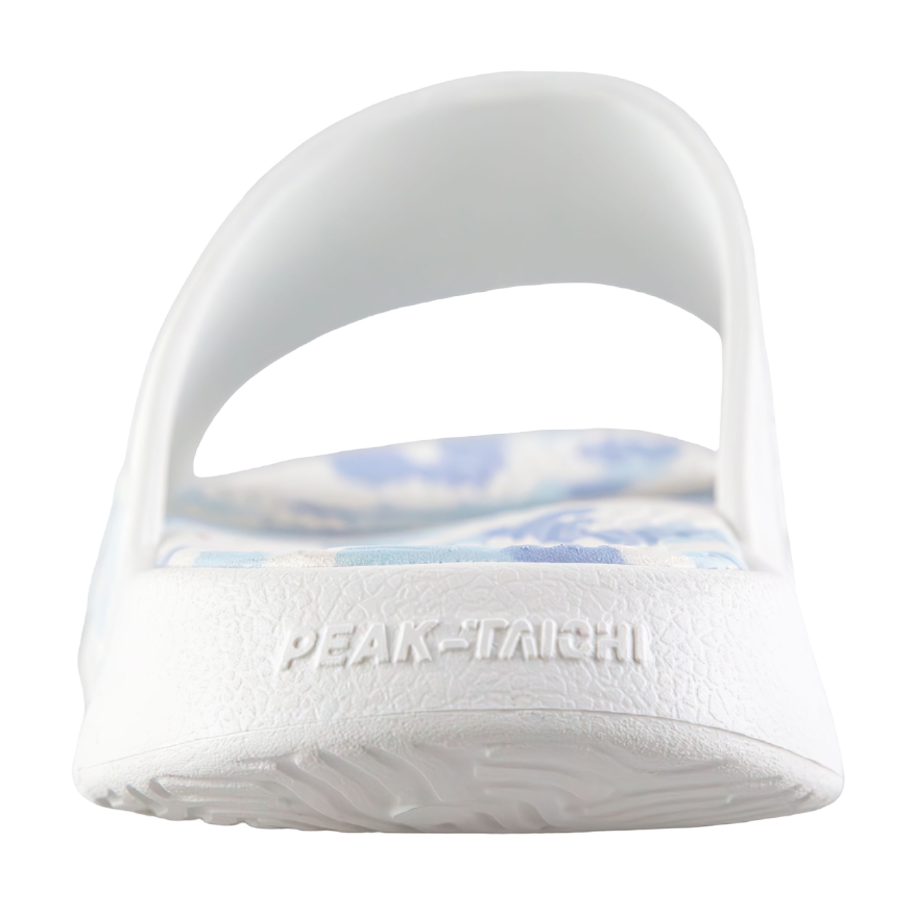 White slide strap with PEAK-TAICHI embossed logo on the heel