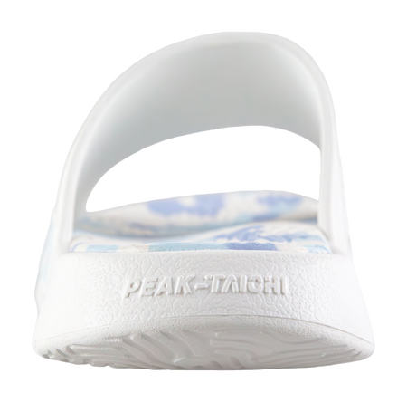 White slide strap with PEAK-TAICHI embossed logo on the heel