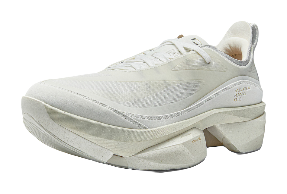 Ivory white lace-up sneaker with textured knit-look upper and thick outsole