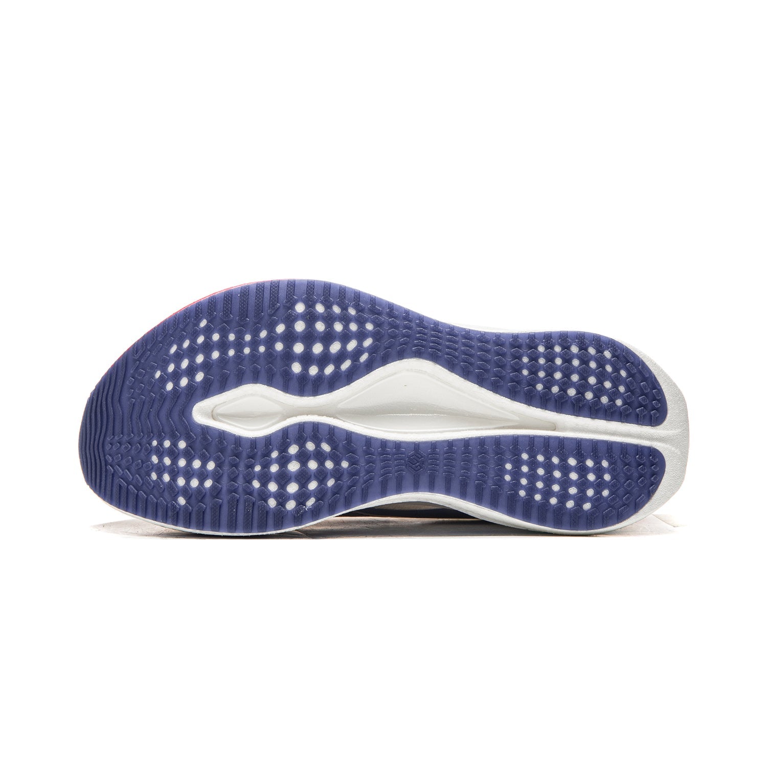 Women’s running shoe outsole with dark navy tread and white edge cushioning