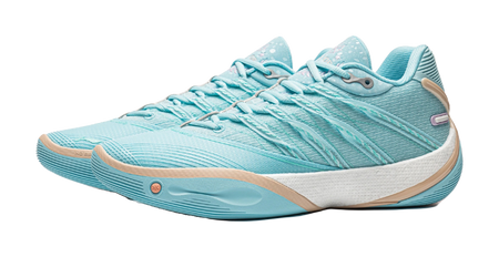 Light blue lace-up low basketball shoe with textured upper and contrast sole