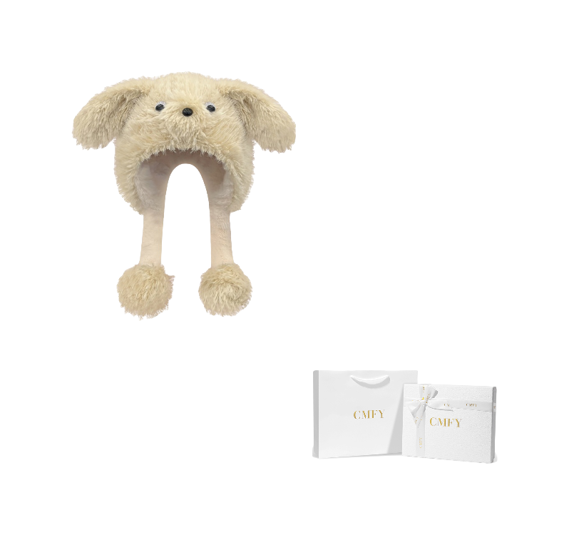 CMFY will move furry little dog ear hat, thick and cute windproof face enhancing little Lei Feng hat, polyester fiber wool hat, unisex couple's style  vjsneaker.com