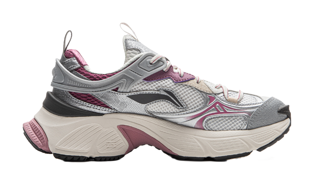 LiNing Star Cushioning Abrasion Resistant Breathable Low top Chunky Sneakers Women's Silver White Purple 